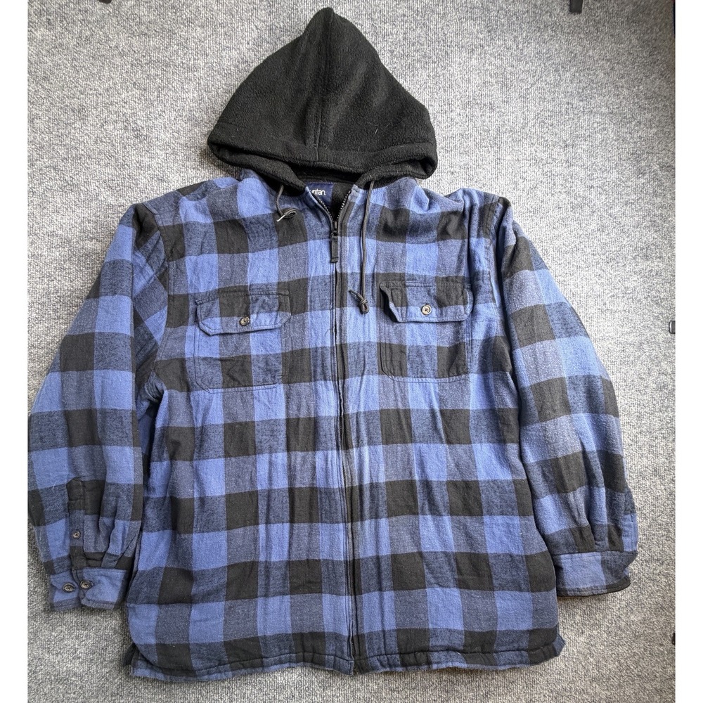 Vintage y2k PURITAN hooded fleece flannel work shirt jacket XL Chore Barn‎ Coat